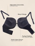 Padded Push Up Bra Add 1 Cup Uplift Plunge Tshirt Smooth Underwire Support Bras for Women - Image 6