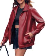 Miladusa Womens Oversized Leather Jackets Faux Casual Zip Up Trendy Bomber Motorcycle Jacket with Pockets - Image 4