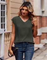 Zeagoo Womens Tops Cap Short Sleeve Textured Blouse V Neck Summer Spring Shirts Business Casual Outfits - Image 4