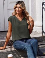 Zeagoo Womens Tops Cap Short Sleeve Textured Blouse V Neck Summer Spring Shirts Business Casual Outfits - Image 5