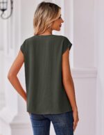 Zeagoo Womens Tops Cap Short Sleeve Textured Blouse V Neck Summer Spring Shirts Business Casual Outfits - Image 6