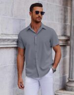 COOFANDY Mens Short Sleeve Button Down Shirts Casual Summer Shirt Untucked Dress Shirts - Image 3