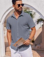 COOFANDY Mens Short Sleeve Button Down Shirts Casual Summer Shirt Untucked Dress Shirts - Image 4