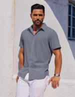 COOFANDY Mens Short Sleeve Button Down Shirts Casual Summer Shirt Untucked Dress Shirts - Image 5