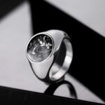 King Will Stainless Steel Ring for Men - Meteorite Inlay Matte Finished Black/Silver/Gold Plated Pinky Signet With Skull/Lion Pattern - Comfort Fit Thumb Ring Size 7-14 - Image 4