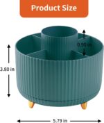 Desk Pencil Pen Holder, 5 Slots 360°Degree Rotating Pen Organizers for Desk, Desktop Storage Stationery Supplies Organizer, Cute Pencil Cup Pot for Office, School, Home, Art Supply, Dark Green - Image 8