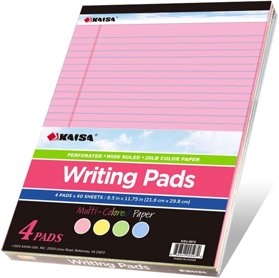 KAISA Colored Legal Pad Writing Pads 8.5x11 inch, Wide Ruled, 40 Sheets/Pad, 20lb Colored Paper, Perforated Writing Pad with Sturdy Back (4 Pads), KSU-5972 - Image 7