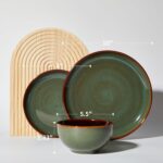 Stoneware Dinnerware Sets, Ceramic Plates and Bowls Set, Microwave & Dishwasher Safe Kitchen Dishes, Modern Dinner Salad Plates | Cereal Bowls, Dishware Sets Service for 4 Sage Green - Image 3
