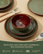Stoneware Dinnerware Sets, Ceramic Plates and Bowls Set, Microwave & Dishwasher Safe Kitchen Dishes, Modern Dinner Salad Plates | Cereal Bowls, Dishware Sets Service for 4 Sage Green - Image 5