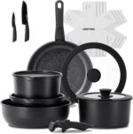 JEETEE Pots and Pans Set Non Stick 17pcs, Kitchen Cookware Sets with Detachable Handle, Induction Nonstick Cookware Set with Removable Handle, Stackable RV Cookware, Oven Safe, PFAS/PFOA Free, Black - Image 2