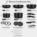JEETEE Pots and Pans Set Non Stick 17pcs, Kitchen Cookware Sets with Detachable Handle, Induction Nonstick Cookware Set with Removable Handle, Stackable RV Cookware, Oven Safe, PFAS/PFOA Free, Black - Image 3