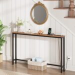 HOOBRO 55.1" Narrow Console Table with Power Outlets, 5.9" Behind Couch Table with Charging Station, Long Sofa Table, Skinny Entryway Table for Living Room, Hallway, Foyer, Rustic Brown BF145UXG01 - Image 3