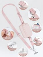 Clip and Go Strap for Phone with Wallet Crossbody Phone Lanyard Adjustable and Detachable RFID Wristlet Wallet with ID Window and Zipper, Pink - Image 5