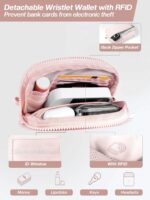 Clip and Go Strap for Phone with Wallet Crossbody Phone Lanyard Adjustable and Detachable RFID Wristlet Wallet with ID Window and Zipper, Pink - Image 6