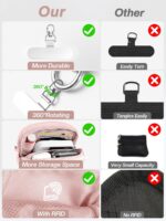 Clip and Go Strap for Phone with Wallet Crossbody Phone Lanyard Adjustable and Detachable RFID Wristlet Wallet with ID Window and Zipper, Pink - Image 8