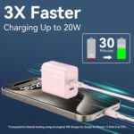 Fast Charger Block, 20W Dual Port USB C Fast Charger Block with 6FT Long USB C to C Charging Cable Cord for Phone 17 16 15 Pro Max/17 16 15 Pro/17 16 15/16 15 Plus-Pink - Image 3