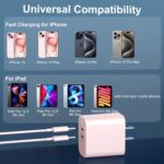 Fast Charger Block, 20W Dual Port USB C Fast Charger Block with 6FT Long USB C to C Charging Cable Cord for Phone 17 16 15 Pro Max/17 16 15 Pro/17 16 15/16 15 Plus-Pink - Image 6