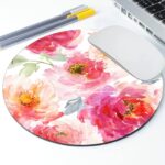 Pink Peony Flower Round Mousepad, Personalized Custom Design Mouse Pads，Cute Waterproof Circular Non-Slip Rubber Base Small Mouse Pad， Mousepad for Laptop Computers - Image 3