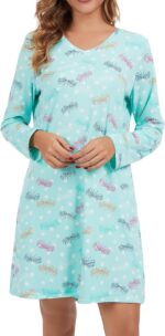 2 Pack Long Sleeve Nightgowns for Women Soft Cotton Night Gowns Sleepwear V Neck Nightshirts - Image 4