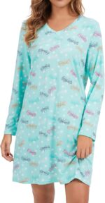 2 Pack Long Sleeve Nightgowns for Women Soft Cotton Night Gowns Sleepwear V Neck Nightshirts - Image 5