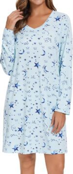 2 Pack Long Sleeve Nightgowns for Women Soft Cotton Night Gowns Sleepwear V Neck Nightshirts - Image 6