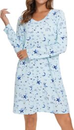 2 Pack Long Sleeve Nightgowns for Women Soft Cotton Night Gowns Sleepwear V Neck Nightshirts - Image 7