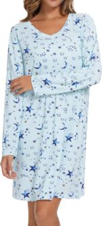 2 Pack Long Sleeve Nightgowns for Women Soft Cotton Night Gowns Sleepwear V Neck Nightshirts - Image 8