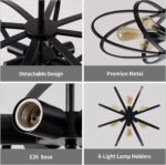 Semi Flush Mount Ceiling Light Fixture Chandelier 6-Light Kitchen Ceiling Lights 25'' Black Farmhouse Chandelier Style Flower Shape Light Fixture Bedroom for Foyer,Entryway,Living Room - Image 5