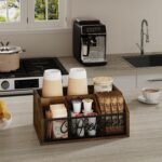 YINMIT Coffee Station Organizer for Countertop, Wood Coffee Bar Organizer with Removable Dividers for Pods, Syrup, Cups, Stirrer, Tea - Office Coffee Bar Accessories - Image 8