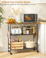 Kitchen Island with 3 Shelves, Rolling Kitchen Cart with 6 Hooks and Protective Shelf, Microwave Stand on Lockable Wheels, Bakers Rack Coffee Bar for Dining, Living Room, Outdoor, Metal Frame - Image 4