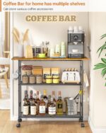 Kitchen Island with 3 Shelves, Rolling Kitchen Cart with 6 Hooks and Protective Shelf, Microwave Stand on Lockable Wheels, Bakers Rack Coffee Bar for Dining, Living Room, Outdoor, Metal Frame - Image 7