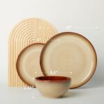 Stoneware Dinnerware Sets, Ceramic Plates and Bowls Set, Microwave & Dishwasher Safe Kitchen Dish Set, Modern Dinner Salad Plates | Cereal Bowls for 4, Dishware Sets Brown Yellow - Image 3