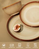 Stoneware Dinnerware Sets, Ceramic Plates and Bowls Set, Microwave & Dishwasher Safe Kitchen Dish Set, Modern Dinner Salad Plates | Cereal Bowls for 4, Dishware Sets Brown Yellow - Image 4