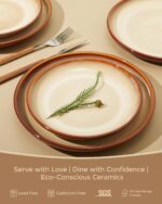 Stoneware Dinnerware Sets, Ceramic Plates and Bowls Set, Microwave & Dishwasher Safe Kitchen Dish Set, Modern Dinner Salad Plates | Cereal Bowls for 4, Dishware Sets Brown Yellow - Image 5