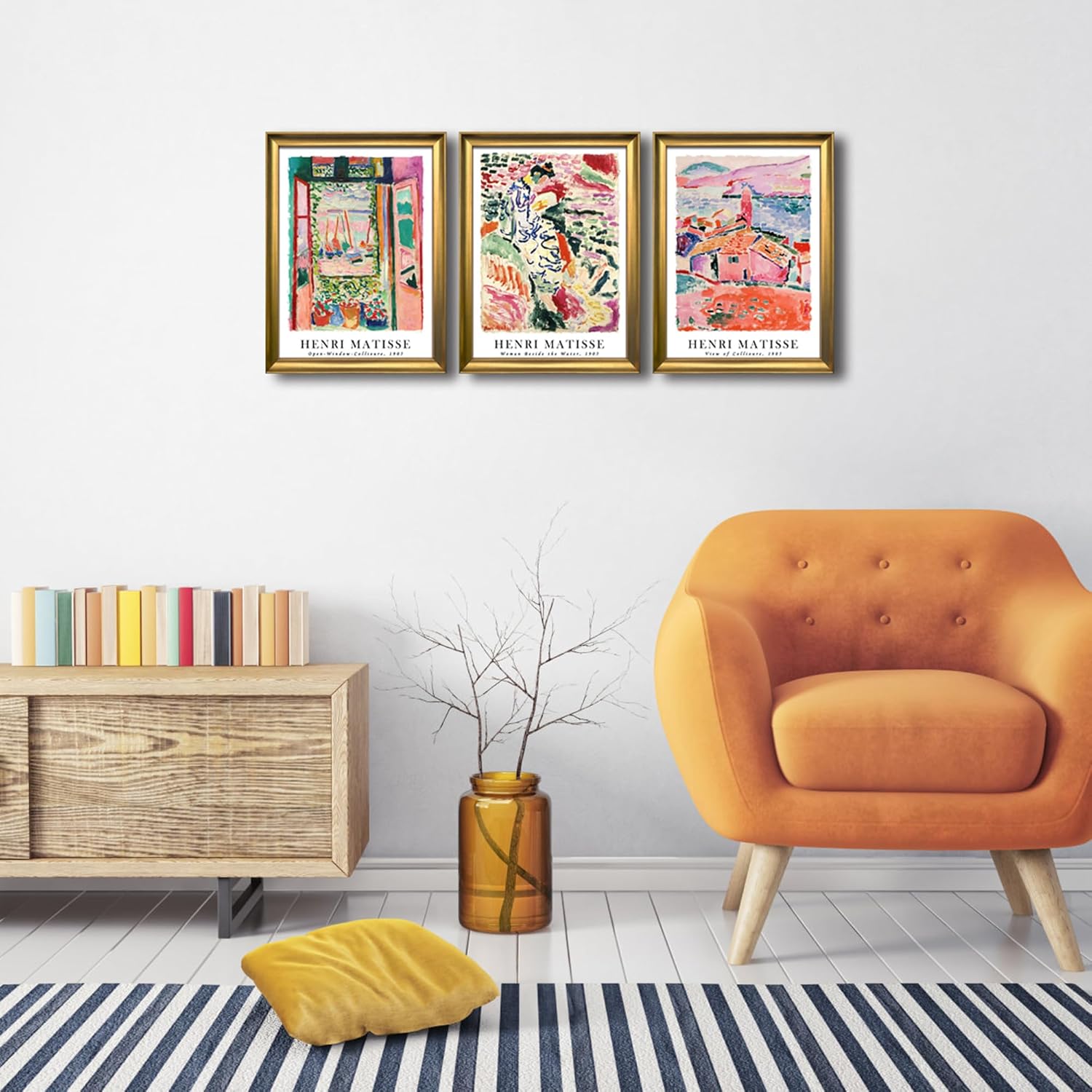 Wieco Art Framed Canvas Wall Art 3 Piece Henri Mattise Art Abstract Colorful Matisse Posters Canvas Prints for Wall and Home Office Decorations Bronze Gold Frame - Image 3