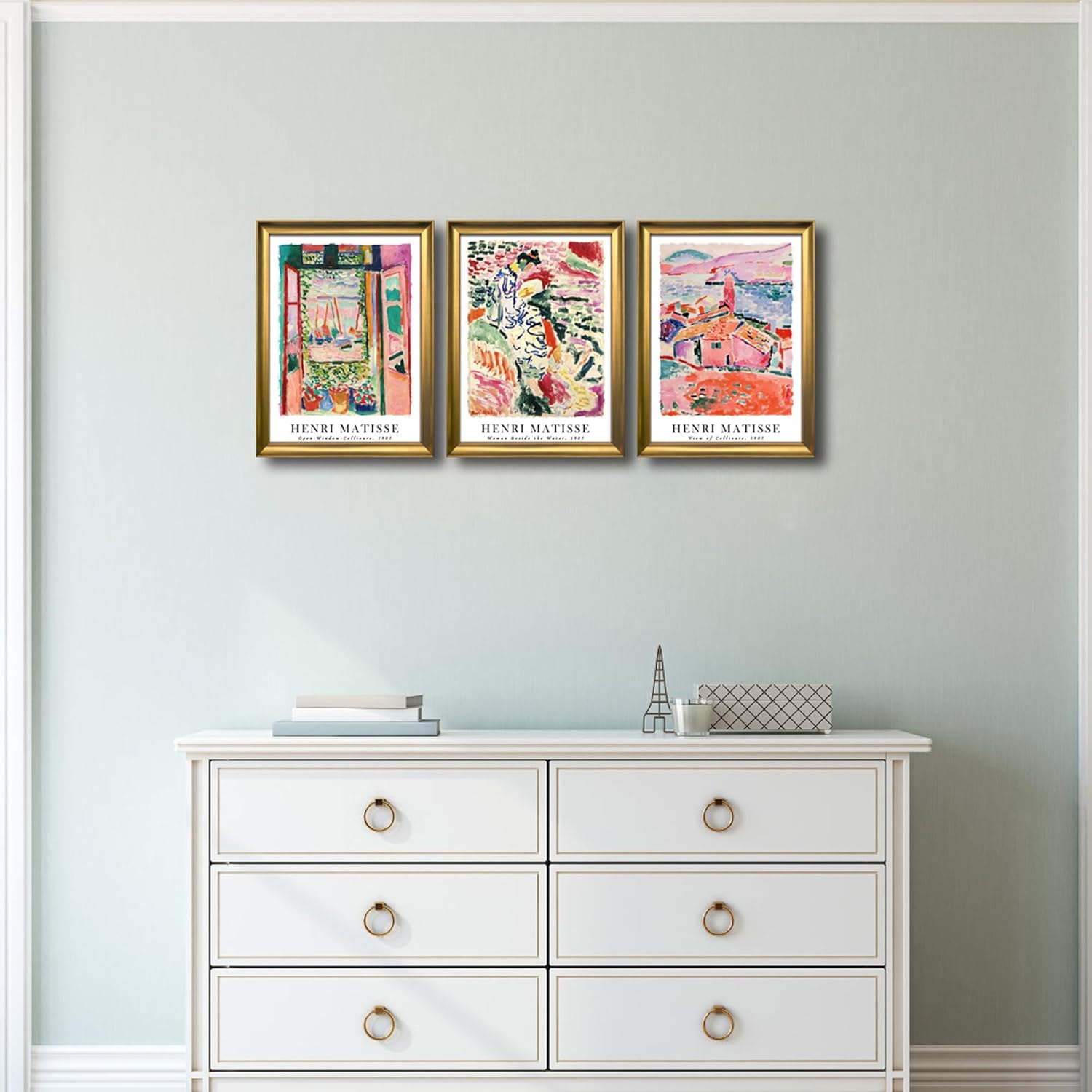 Wieco Art Framed Canvas Wall Art 3 Piece Henri Mattise Art Abstract Colorful Matisse Posters Canvas Prints for Wall and Home Office Decorations Bronze Gold Frame - Image 4