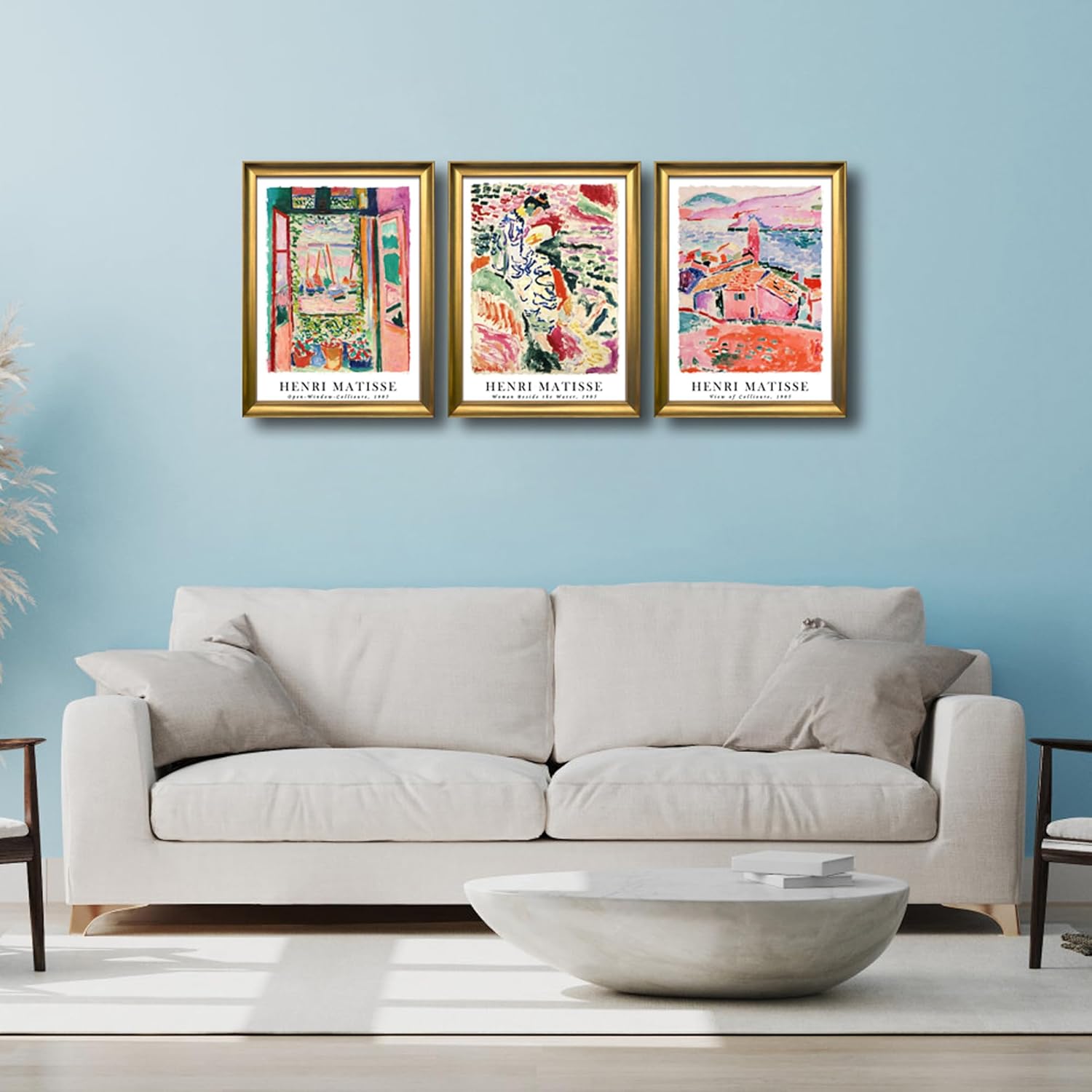 Wieco Art Framed Canvas Wall Art 3 Piece Henri Mattise Art Abstract Colorful Matisse Posters Canvas Prints for Wall and Home Office Decorations Bronze Gold Frame - Image 5