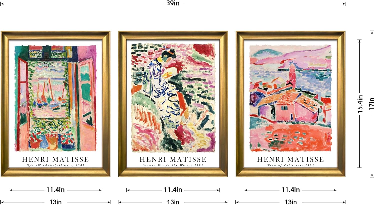 Wieco Art Framed Canvas Wall Art 3 Piece Henri Mattise Art Abstract Colorful Matisse Posters Canvas Prints for Wall and Home Office Decorations Bronze Gold Frame - Image 8
