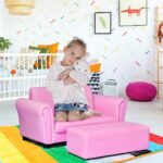 Costzon Kids Couch with Footstool, 2 in 1 Double Seat Children's Sofa w/PU Leather Surface, Armrest Chair Lounge, Soft Kids Sofa for Preschool Bedroom Kids Room Toddlers Boys Girls Birthday (Pink) - Image 10