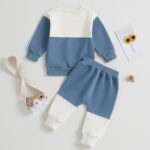 Toddler Baby Boy Fall Outfit Contrast Color Sweatshirt Tops with Elastic Waist Pants Cute Infant Newborn Winter Clothes - Image 4