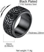 Stainless Steel Spinner Ring Cool Car Motorcycle Tire Tread Biker Rings Fidget Band Rings for Men Women, Size 7-12 (with Gift Box) - Image 6