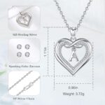 Vito 925 Sterling Silver Initial Necklace for Women, Cubic Zirconia Double Heart Letter Pendant, 18" - Image 3