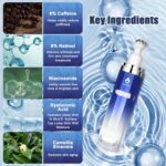 Eye Serum with 8% Caffeine 8% Retinol Hyaluronic Acid Niacinamide peptides for Puffy Bags Fine Lines Dark Circles Wrinkles, Under Eye Cream with 360° Roller Massage Ball, 0.5 fl. oz - Image 5