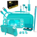 Orzly Switch Lite Accessories Bundle - Case & Screen Protector for Nintendo Switch Lite Console, USB Cable, Games Holder, Grip Case, Headphones, Thumb-Grip Pack & More (Gift Pack - Turquoise Blue) - Image 4