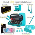 Orzly Switch Lite Accessories Bundle - Case & Screen Protector for Nintendo Switch Lite Console, USB Cable, Games Holder, Grip Case, Headphones, Thumb-Grip Pack & More (Gift Pack - Turquoise Blue) - Image 5
