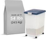 IRIS USA 54 Lbs / 69 Qt WeatherPro Airtight Pet Food Storage Container with Attachable Casters, For Dog Cat Bird and Other Pet Food Storage Bin, Keep Fresh, Easy Mobility, BPA Free, Navy/Pearl - Image 3