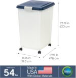IRIS USA 54 Lbs / 69 Qt WeatherPro Airtight Pet Food Storage Container with Attachable Casters, For Dog Cat Bird and Other Pet Food Storage Bin, Keep Fresh, Easy Mobility, BPA Free, Navy/Pearl - Image 4