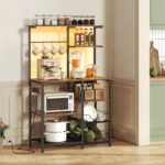 HOOBRO Bakers Rack with Power Outlet and LED Light, 6-Tier Microwave Stand with Wire Baskets, Coffee Bar Station, Kitchen Utility Storage Shelf with 4 Hooks, Rustic Brown and Black BF64UDHB01 - Image 3