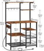 HOOBRO Bakers Rack with Power Outlet and LED Light, 6-Tier Microwave Stand with Wire Baskets, Coffee Bar Station, Kitchen Utility Storage Shelf with 4 Hooks, Rustic Brown and Black BF64UDHB01 - Image 4