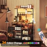 HOOBRO Bakers Rack with Power Outlet and LED Light, 6-Tier Microwave Stand with Wire Baskets, Coffee Bar Station, Kitchen Utility Storage Shelf with 4 Hooks, Rustic Brown and Black BF64UDHB01 - Image 5